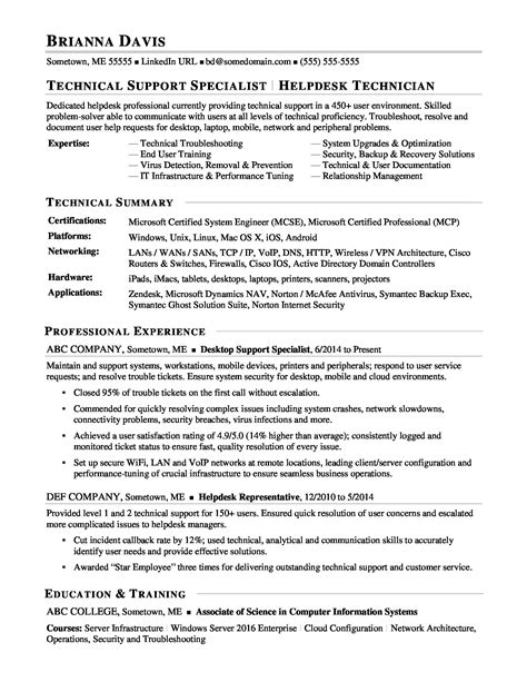 resume for computer help desk support