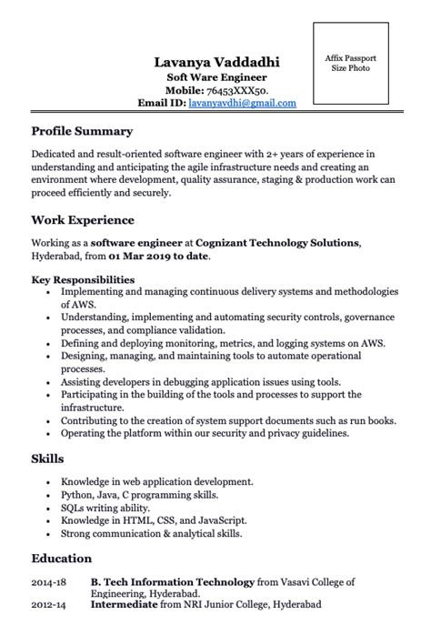 resume format for 2 years experienced software developer