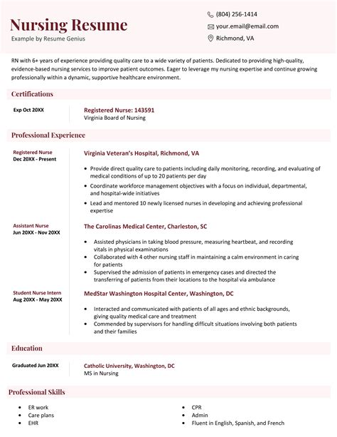 resume format for nurse job