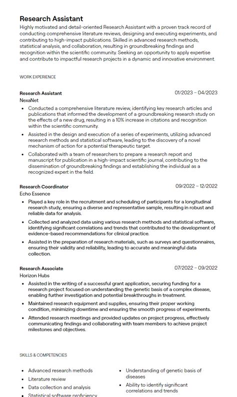 Research Assistant Resume Format