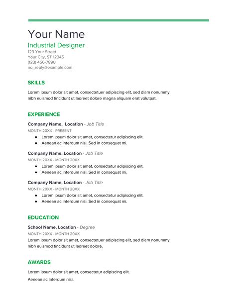 resume format on google docs