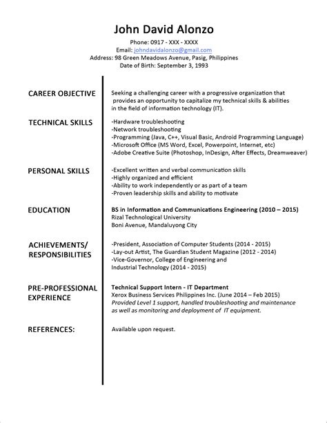 resume objective examples for fresh graduate