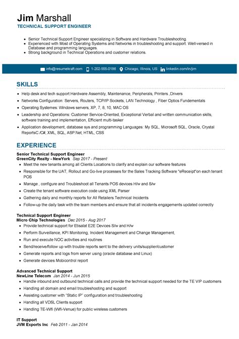 resume objective examples for technical support engineer