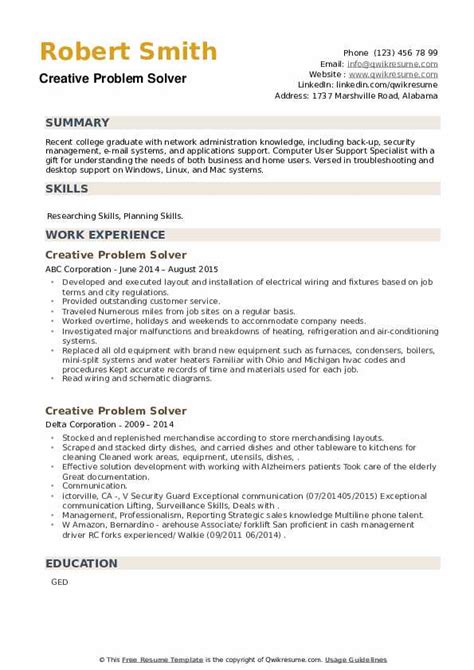 resume problem solving skills examples