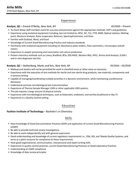 Resume Qc Analyst