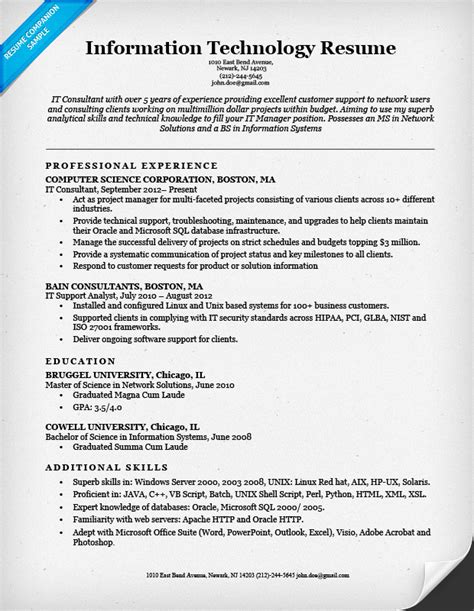 resume summary examples for information technology