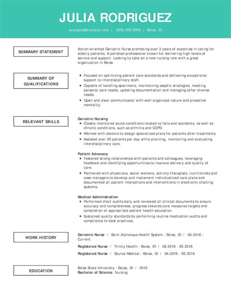 resume type format for nurses