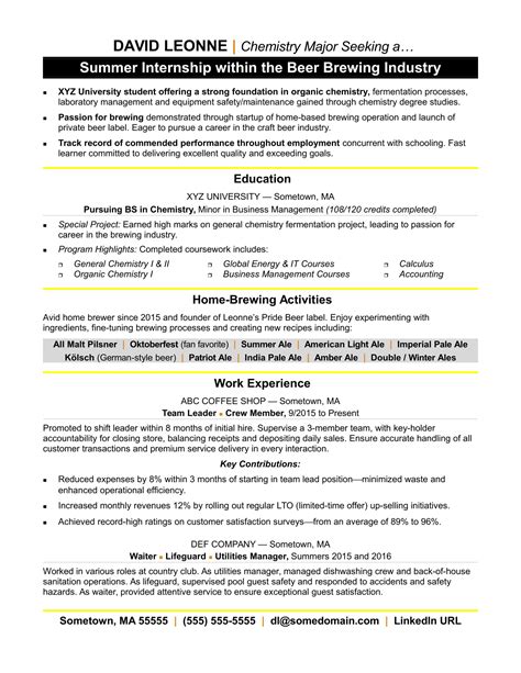 Internship Resume Sample Career Center CSUF