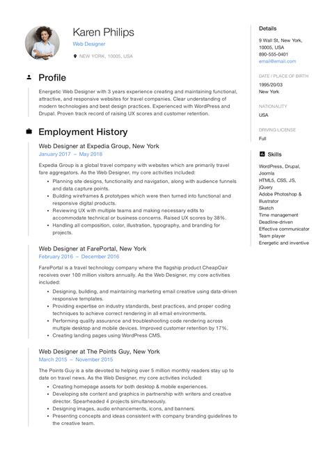 resumes for web designers with skills