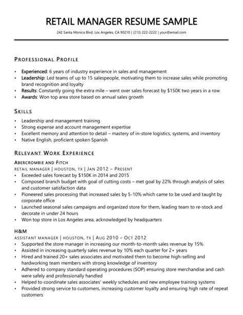 Store Manager Resume Example & Writing Tips for 2020