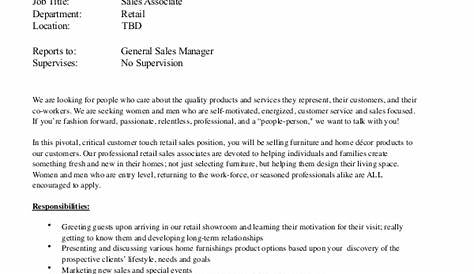 Retail Store Associate Job Description Clothing Resume Template Sales