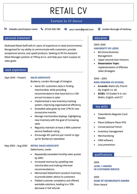 Retail Work Experience Cv Examples