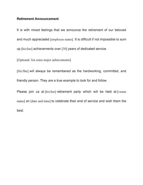 Retirement Announcements