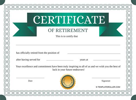 Retirement Certificate Vanguard Emblematics