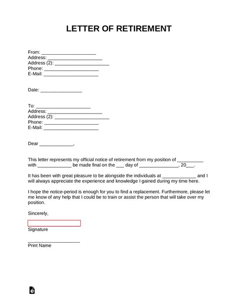 Free Retirement Letter Template with Samples Word PDF eForms
