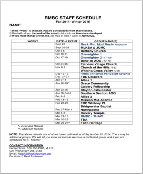 Retreat Schedule Template merrychristmaswishes.info