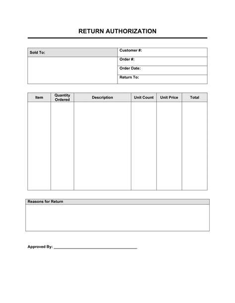 Return Goods Authorization Form Template