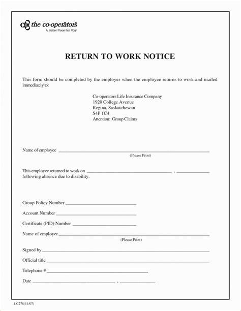 49 Best Return To Work [& Work Release Forms] ᐅ TemplateLab