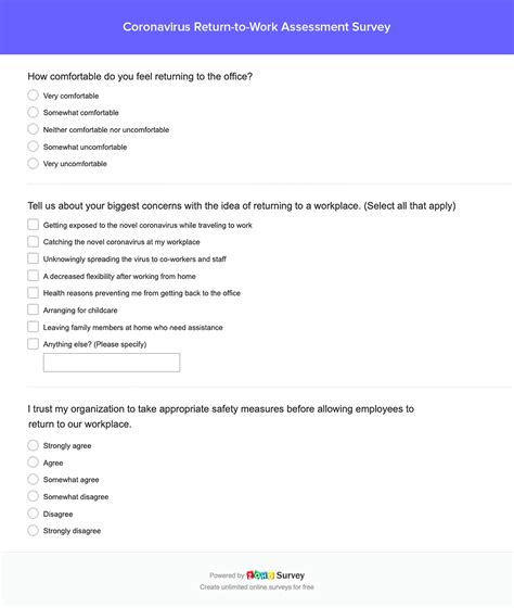 return to work survey template
