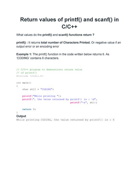 return value of printf and scanf in c