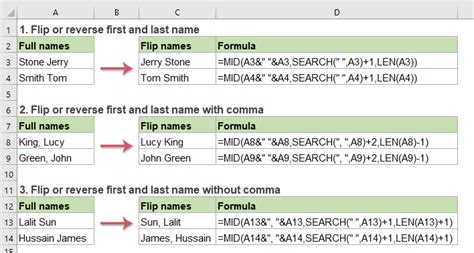 reverse last name first name in excel without comma