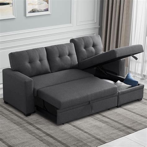Stop Now81" Sleeper Sofa Bed, Reversible Sectional Couch with Storage
