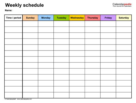 Review and adjust regularly for weekly schedule template