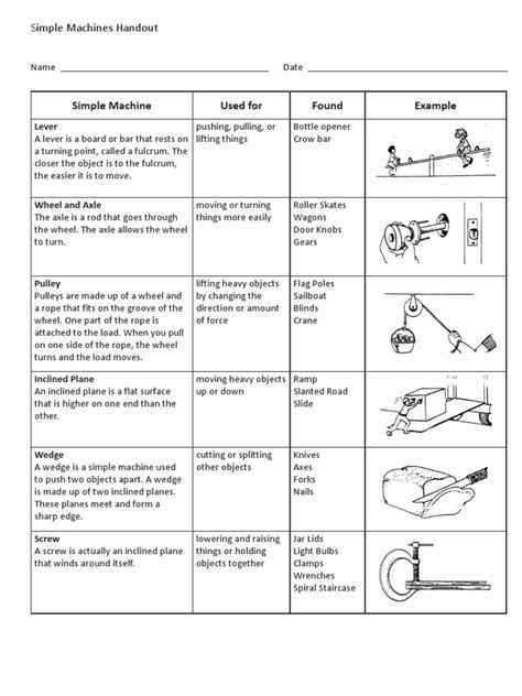 review simple machines worksheet answers