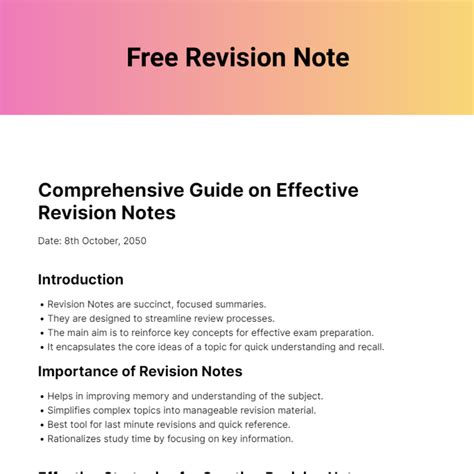 Revision Notes Template Word