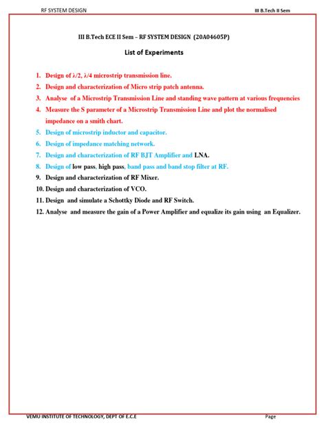 Rf Design Lab Manual