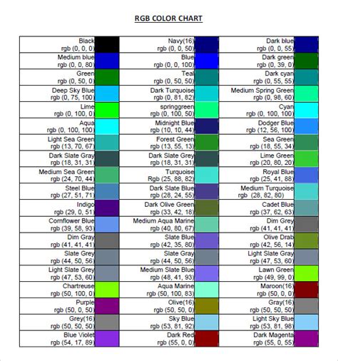 rgb color code chart pdf