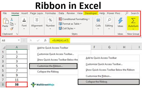 Ribbon In Excel Header