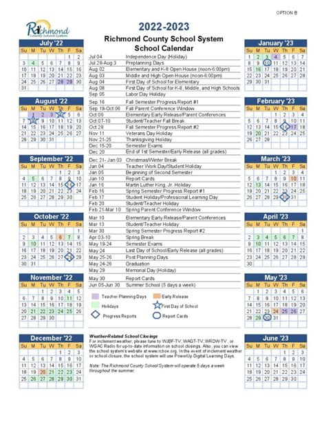 Richmond County School Calendar 2024-25