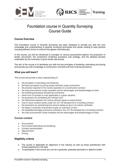 rics quantity surveying course