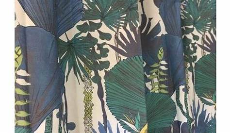 Rideau motif jungle grosses feuilles bleues