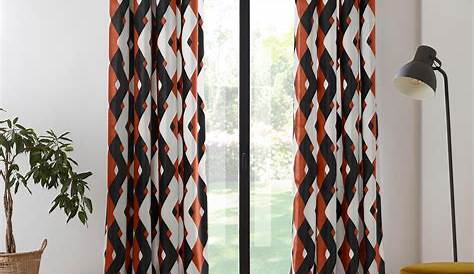 Rideau Orange Et Gris Pair Of 25 Wide And White Chevron Zigzag Curtains