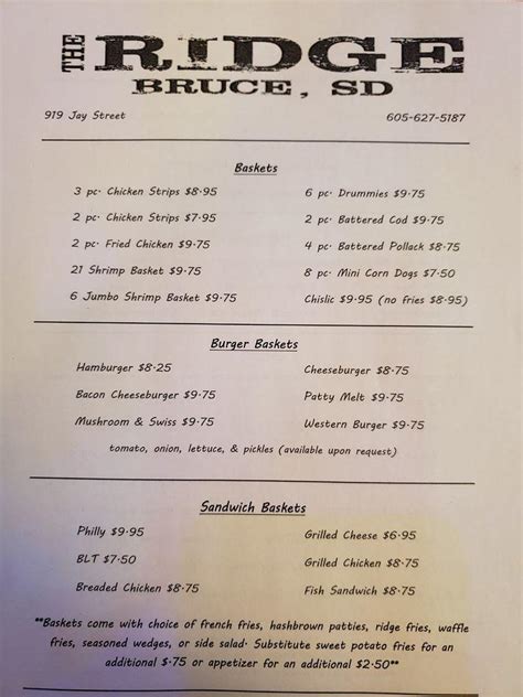 ridge restaurant menu