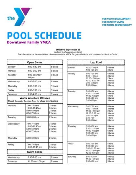 ridgedale ymca pool schedule