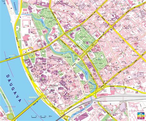 Detailed tourist map of central part of Riga city Maps