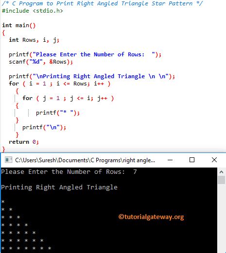 right angle triangle pattern program in c