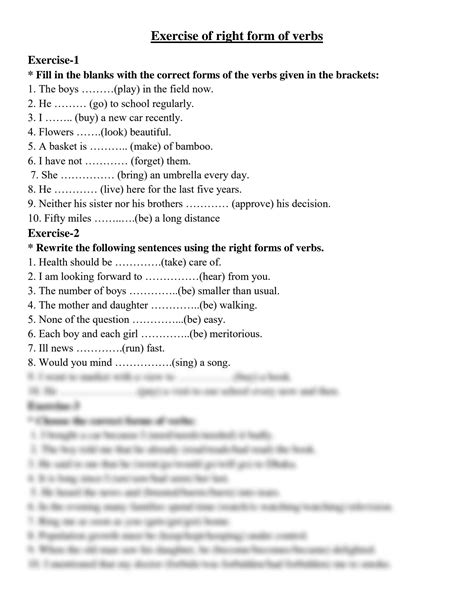 right form of verbs exercise for class 7 with answers pdf