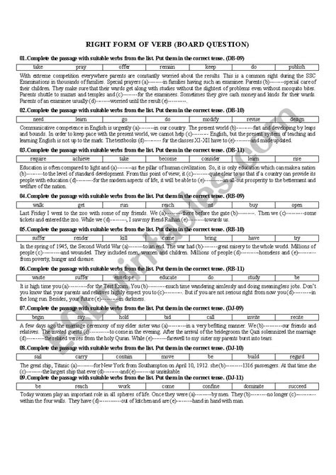 right form of verbs exercise with answers pdf class 10