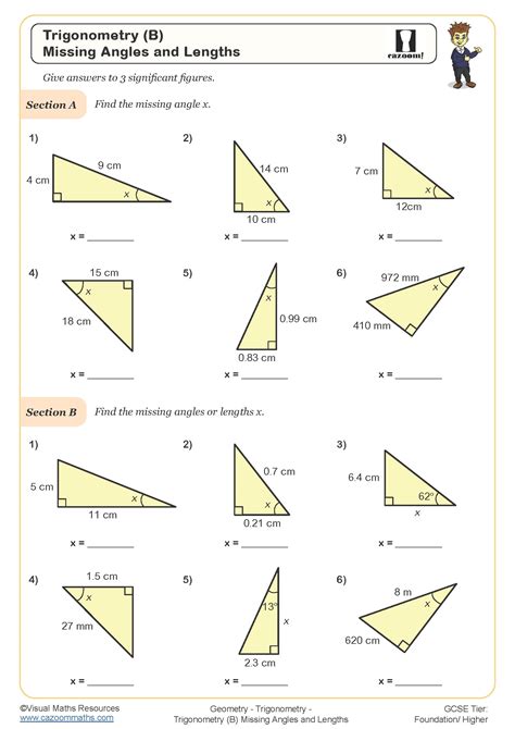 right triangle trig finding missing sides and angles worksheet answers with work