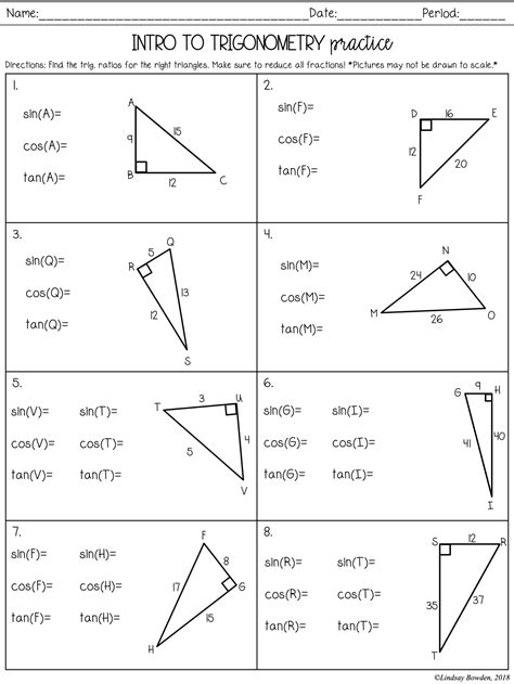 right triangle trig review worksheet