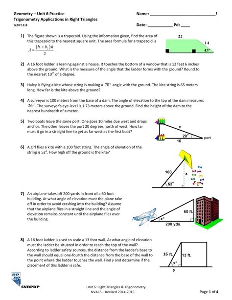 right triangle trigonometry word problems answer key