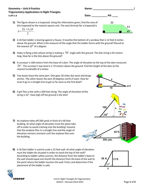 right triangle word problems worksheet with answers pdf