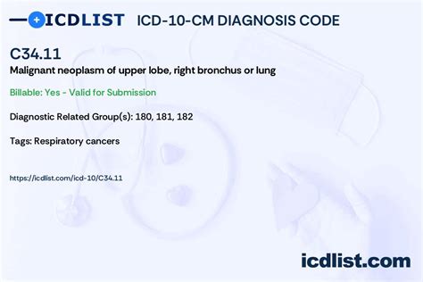 right upper lobe adenocarcinoma icd 10 code