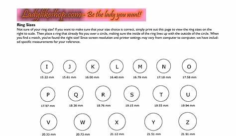 Ring Size Chart Uk To Scale Free Printable Guide Mm And Standard Womens