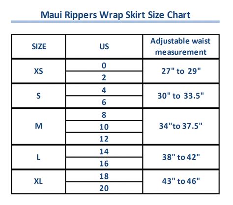 Rip Skirt Size Chart