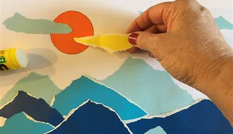BEACH SUNSET Torn Paper Art Blank Card Karten selber
